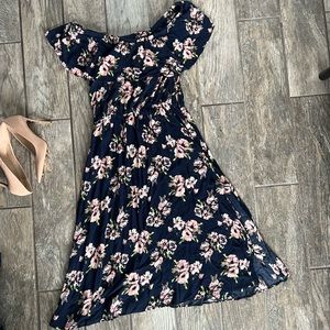 Navy blue flower midi dress